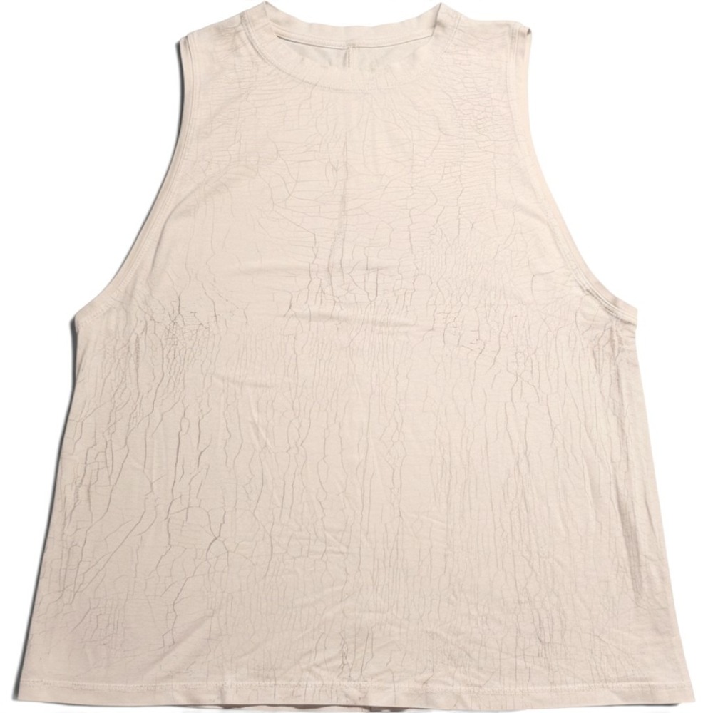 Lululemon Mens Sleeveless Tank Top White Grey Cracked Earth Print Training Shirt